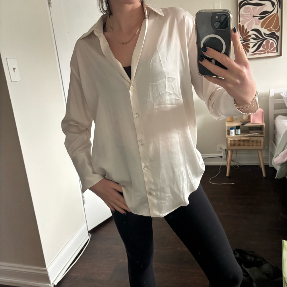 Elegant Cream Silk Button-Up Shirt